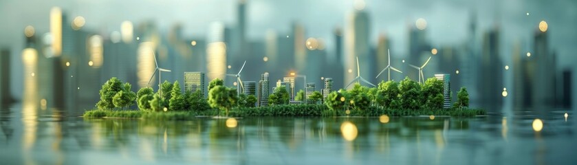 3D detailed energy transition in a green economy representing the future of World Economic development