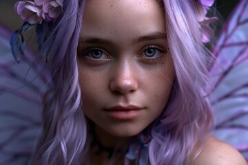 Obraz premium Captivating portrait of a young woman with vibrant purple hair