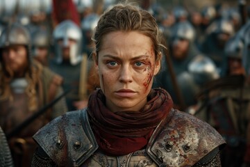 Fototapeta premium Warrior woman with battle scars and determined expression