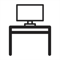 Computer desk icon. Features a streamlined modern computer desk with a monitor, ideal for web and app design related to office furniture, home offices, and workspaces. Vector illustration