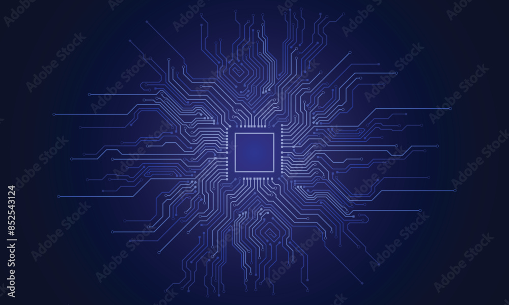 Wall mural abstract technology chip processor background circuit board and html code,3d illustration blue techn