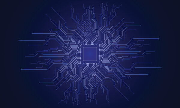 Abstract technology chip processor background circuit board and html code,3D illustration blue technology background vector.