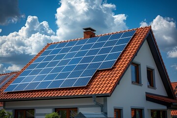 Fototapeta premium Solar Panels on Modern House Roof