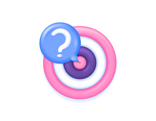 determine targets and goals. objective. uncertainty of business targets. illustration of arrow board symbol with chat bubble and question mark. symbol and icon. minimalist 3d concept design. graphic e