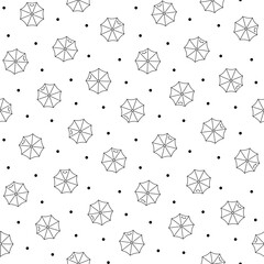 Cute kawaii umbrella. Seamless pattern. Coloring Page. Cartoon rainy seasonal parasols character. Hand drawn style. Vector drawing. Design ornaments.