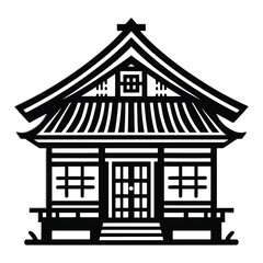 Traditional Japanese House silhouette on white background