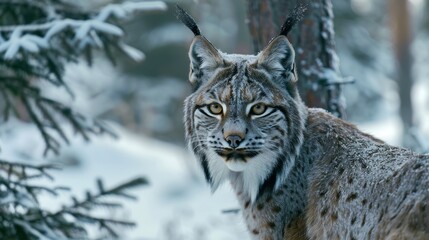 Fototapeta premium Majestic Lynx in Snowy Forest
