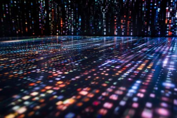 Fototapeta premium A futuristic digital surface displays intricate holographic code projections, blending advanced technology with digital innovation