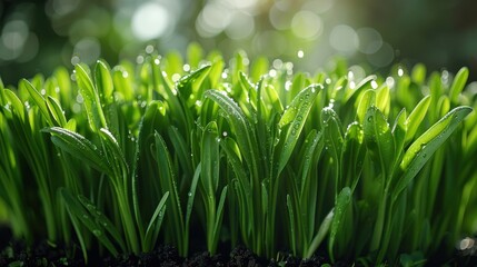 fresh newly grown green grass sprouts