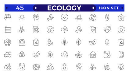 Ecology outline icon set. Icons for renewable energy, and green technology. Design elements for your projects.Set of green energy thin line icons. 