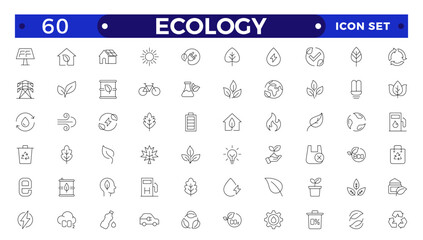 Ecology outline icon set. Icons for renewable energy, and green technology. Design elements for your projects.Set of green energy thin line icons. 