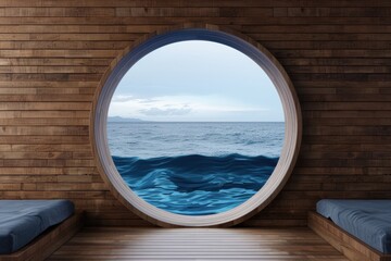Serene ocean view through circular window