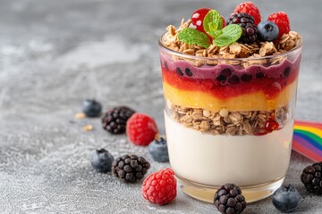 Delicious layered parfait with granola, berries, and yogurt