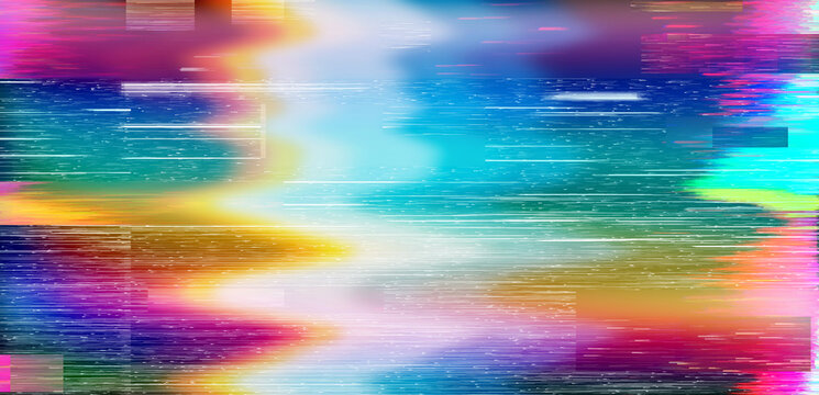 Abstract background with datamoshing effect and holographic pixelated glitches. Concept of bug in program or video decay.