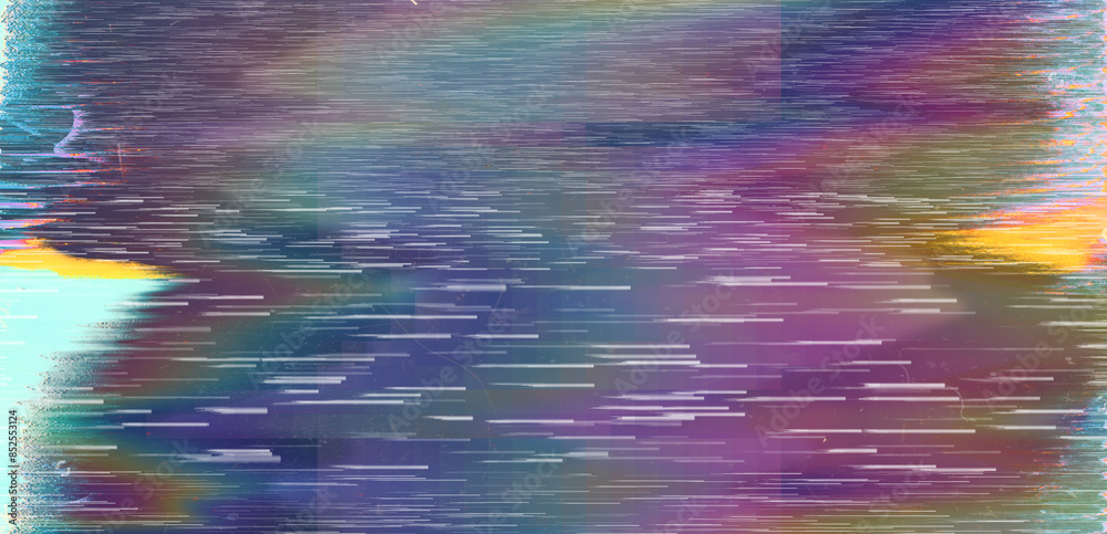Poster Abstract background with datamoshing effect and holographic pixelated glitches. Concept of bug in program or video decay.