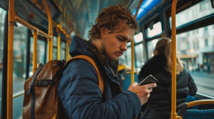 Obraz premium The man using smartphone