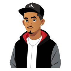 Cartoon man in hat and hoodie, displaying costume and fashion accessory