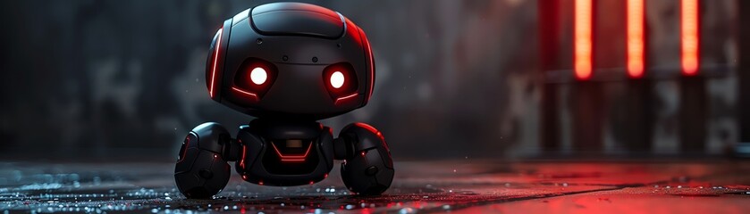 Fototapeta premium full-body android pet robot guiding in dark, illuminated sensors, sleek design