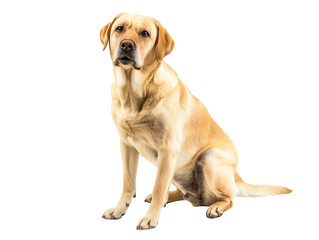Obraz premium Full body shot of Labrador Retriever dog, sitting, looking around curiously.
