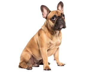 Obraz premium Full body shot of French Bulldog dog, sitting, looking around curiously.