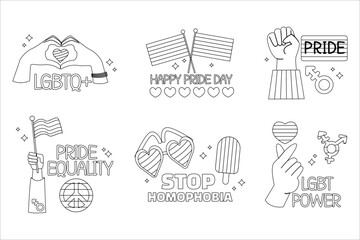Collection Pride day labels with letteting outline