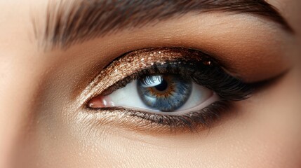 Obraz premium Perfect Eyebrows and lashes: A close-up shot of a model's eyebrows, groomed and filled to perfection. Fashion, beauty, cosmetics.