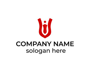 Monogram letter u with business man creative logo design template