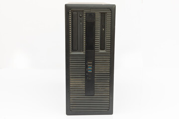 Black Computer Tower isolated on White Background.