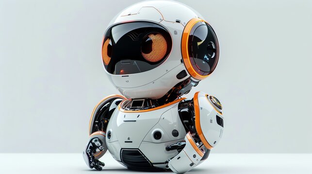full-body android pet robot entertaining family, playful design, futuristic look