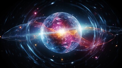 Fototapeta premium Illustration of a Glowing Quantum Orb Representing Atomic Energy and Particles