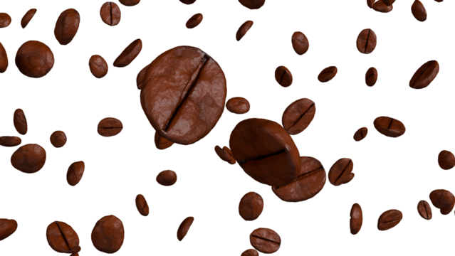 Falling Light Brown Coffee Beans on Transparent Background 4k