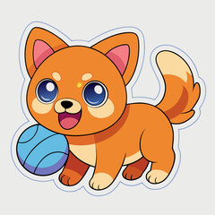 Super Cute Cartoon Dog Playing with Ball - Vector Art Illustration for Stickers.