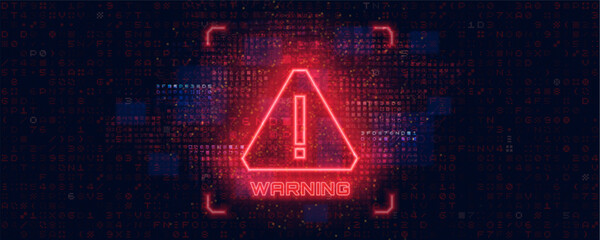 Danger sign. Hacked system or cyber attack. Warning symbol on the screen. Vector illustration.