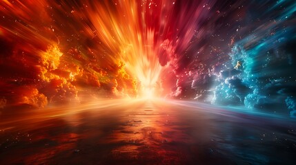 A captivating design featuring starburst patterns with radiant colors, creating a dynamic and energetic feel. The vibrant bursts of color radiate from the center, filling the scene with energy