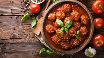 Dish of meatballs in tomato sauce and spices