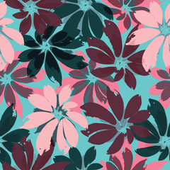 Monstera leaves Multicolored seamless pattern Vector illustration Purple Continuous Color Flora Textile Wallpaper.