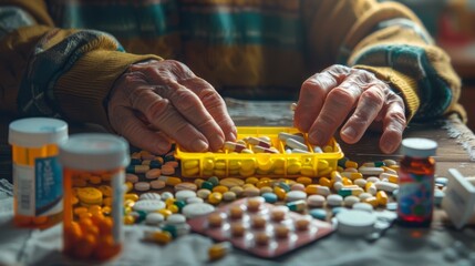 The elderly organizing pills