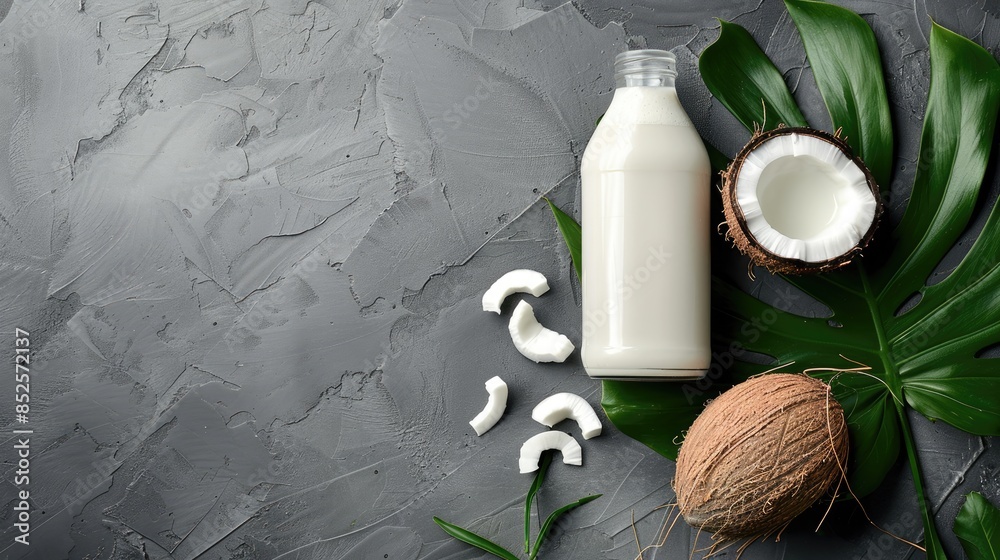 Wall mural Bottled Vegan Coconut Milk with Ample Space for Text - Wall murals