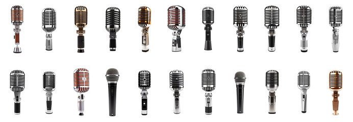 Set of Microphones against transparent background Ai generated