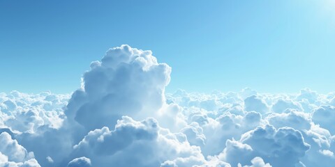 A magnificent view above a dense layer of white clouds, with endless blue sky representing vastness and infinity