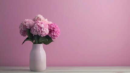 pink hydrangea in a vase, romantic mood