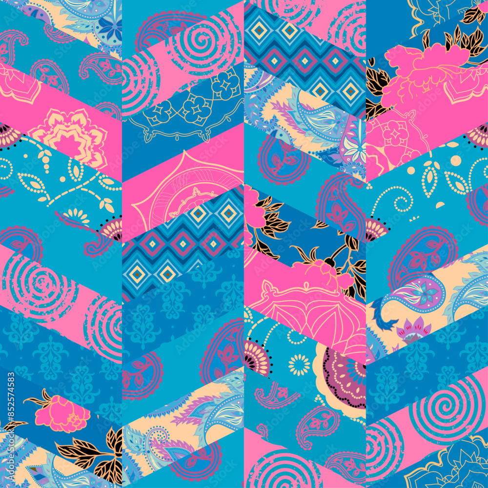 Poster quilting design patchwork plaid pattern pink colours. vector pattern.