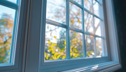 Fototapeta premium Close-up of a well-insulated window with double glazing, highlighting home energy conservation, perfect for themes of energy efficiency and eco-friendly home improvements