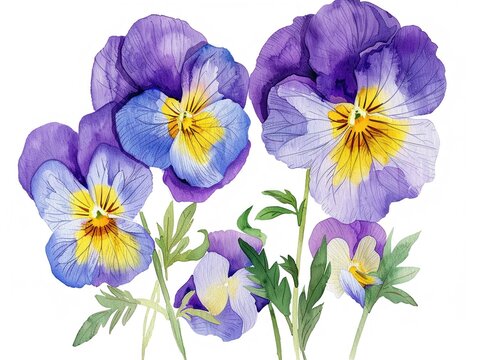 Watercolor Pansy Clipart In Shades Of Purple Yellow