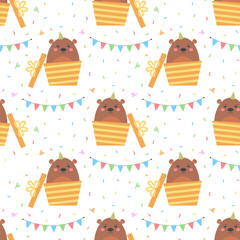 birthday pattern with bear in gift box