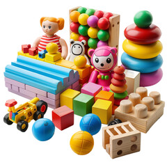 Obraz premium Colorful Assortment of Kids' Wooden Educational Toys and Blocks