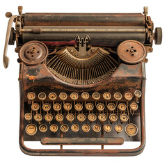 Vintage Rusty Typewriter Isolated on White Background