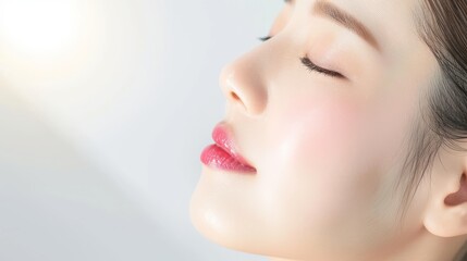 Obraz premium Elegant Asian woman in a spa setting, skin glowing with health, isolated on a pure white background, serene and rejuvenated appearance