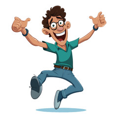 simple 2d cartoon A happy young man character Vector illustration