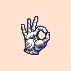 simple ok hand sign symbol retro vintage logo vector illustration template design